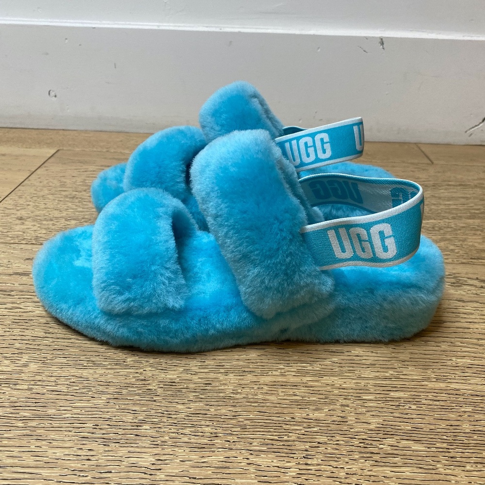Fuzzy Blue Ugg Slippers (Size 8)